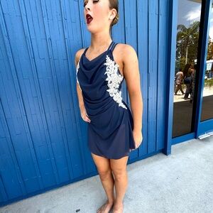 Navy Lyrical Dance costume with silver Stoning Accents